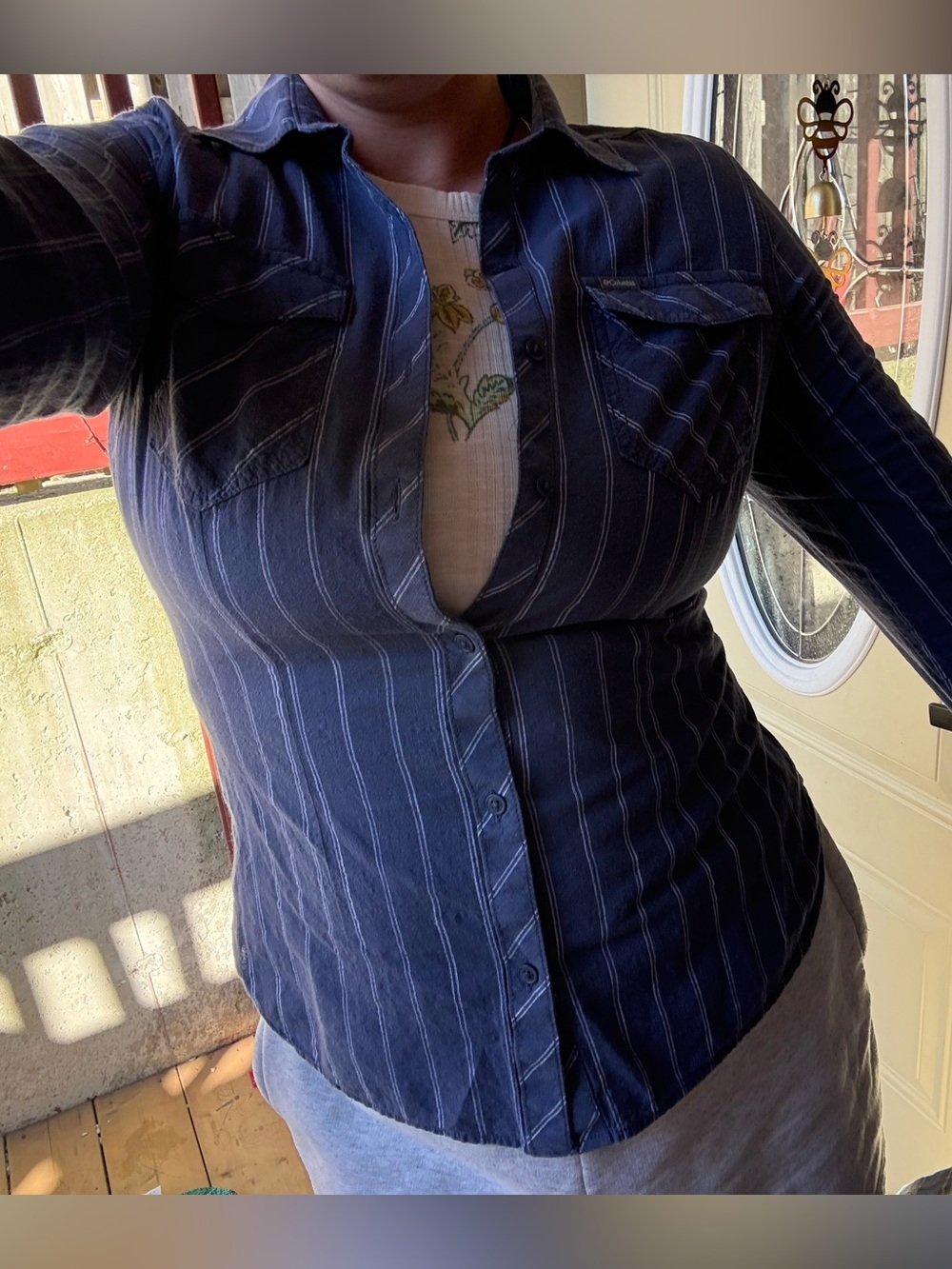 Columbia Navy Pinstripe Button-Down Shirt - Women's